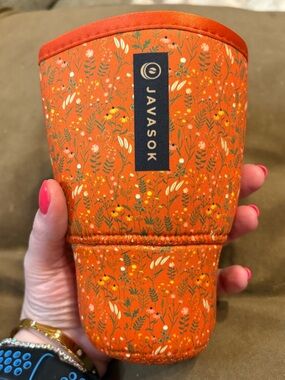 JavaSok Orange Floral Neoprene Cup Sleeve